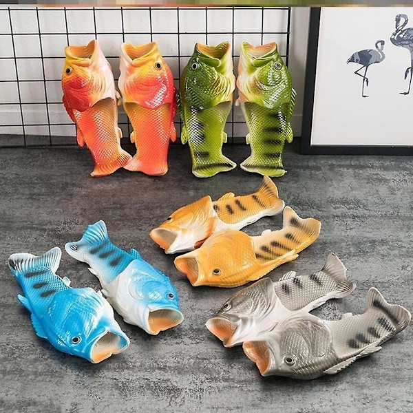 Unisex 3D-simulerade fisktofflor, roliga och trendiga flip-flops för utomhusbruk Green Green 32-33