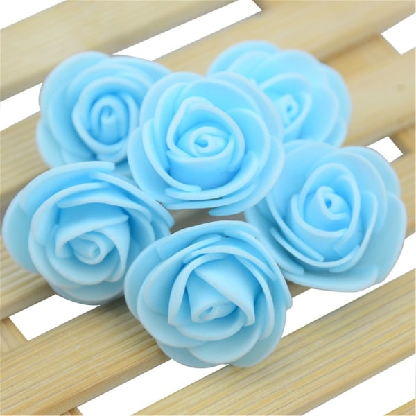 100 stk. Mini Håndlavede Skumblomster til Bryllup Hjem Indretning Scrapbooking Blomster Kunsthåndværk Krans Tilbehør Light Blue