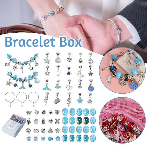 63 st charm armband gör-det-själv-kit mode armband gör-det-själv-tillbehör present till döttrars födelsedag Blue