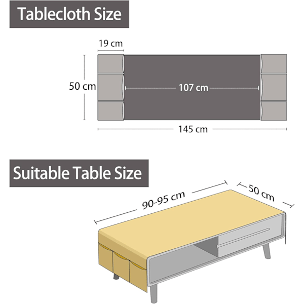 Vandtæt linneduk med lommer, rektangulært sofabordbetræk, bordløber - 50x145cm Beige