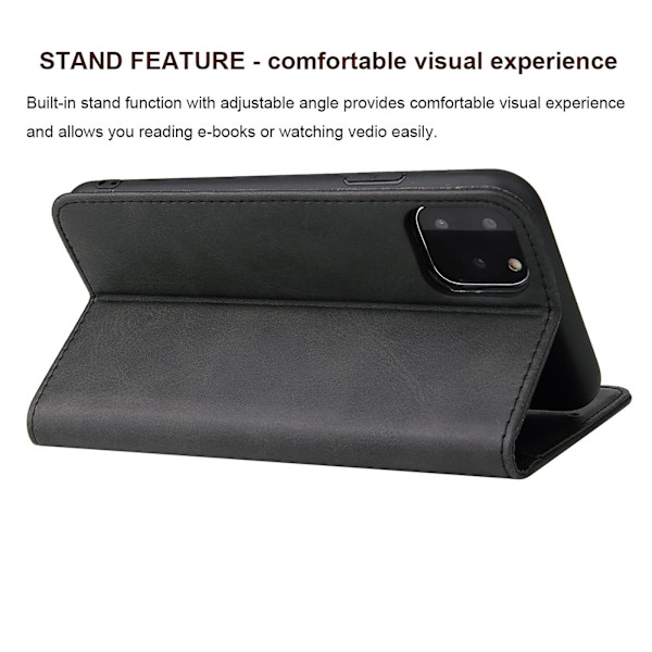 iPhone 11 Fodral Premium PU Läder Plånboksfodral med Korthållare Ställ Inbyggd Magnetisk Stängning Flip Folio Telefonfodral för iPhone 11 - Svart -KK