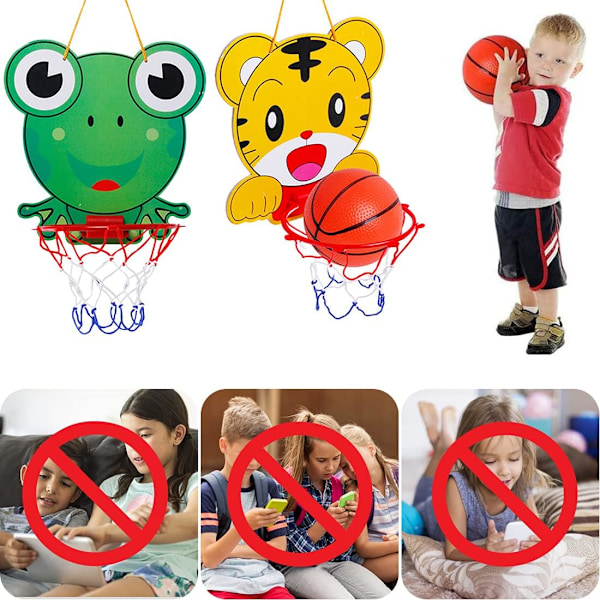 Miniatyr basketkorg för inomhusbruk, 2-pack, tecknad mini basketkorg, prylar, leksaker, inomhussporter, festboll, pojkar, flickor, 1-6 år