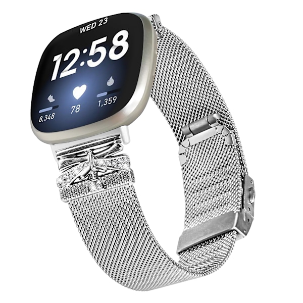 Rustfrit stålarmbånd til Fitbit Versa3/4/Sense 2 Sølv Silver Sølv