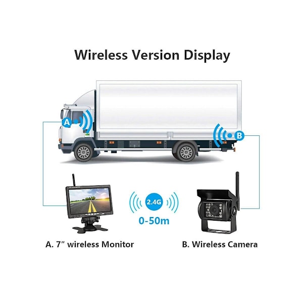 7-tommers Trådløs Monitor Vandtæt Køretøj 2 Bakkamera Kit TFT LCD Monitor Parkeringshjælp til Bus Husbåd Lastbil Autocamper - Perfekt-X42-