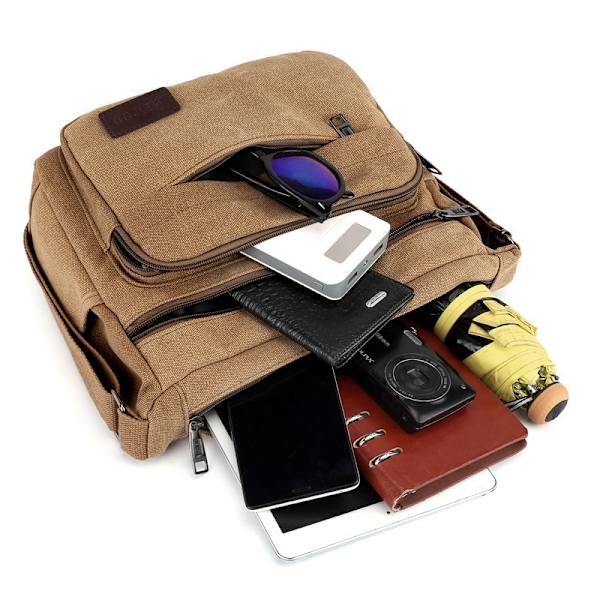 Vattentät axelväska i medium storlek, multifickor canvas crossbody väska för män kvinnor, casual herr väska (M) - WELLNGS