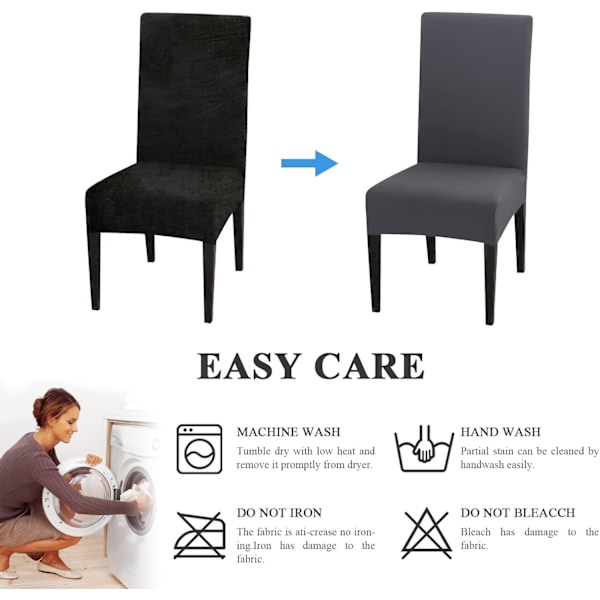 Stretch Stolsöverdrag Set om 6 Universal Tvättbara Moderna Matsalsstolsöverdrag Stolsöverdrag för Dekor Matsal Restaurang Hotell Bunch, Mörkgrå‘-PO-