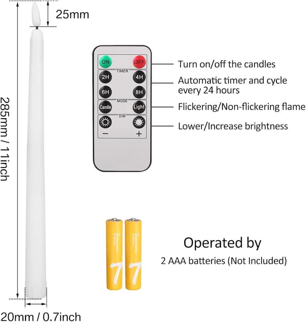 Teynewer 28\" LED Flame Effect Bulbs 6-Pack Battery Operated Remote Control Warm White-FY-
