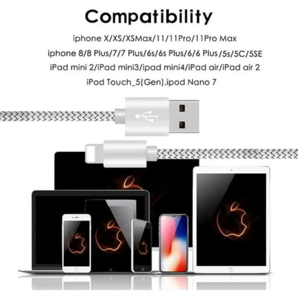 4-pack telefonladdare? 10FT nylonflätad USB-laddnings- och synkroniseringskabel kompatibel med telefon 11 Pro Max 11 Pro 11 XS MAX XR