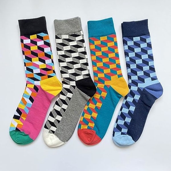 Sjovt sæt til mænd Kjole Strømper-Farverige sjove nyhed Bomuld Funky Crew Socks Pack, Kunststrømper