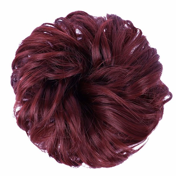 1 st Messy Hair Bun Hair Scrunchies Extension Curly Wavy Messy Syntetisk Chignon för kvinnor Updo Hairpiec Dark Wine##