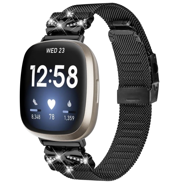 Klokkerem i rustfritt stål for Fitbit Versa3/4/Sense 2 Svart Sort