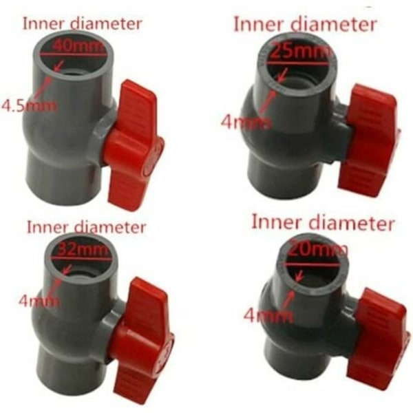 PVC-kulventil, U-PVC-plastventil, raka kopplingar för flödeskontroll och stopp (φ40 mm)