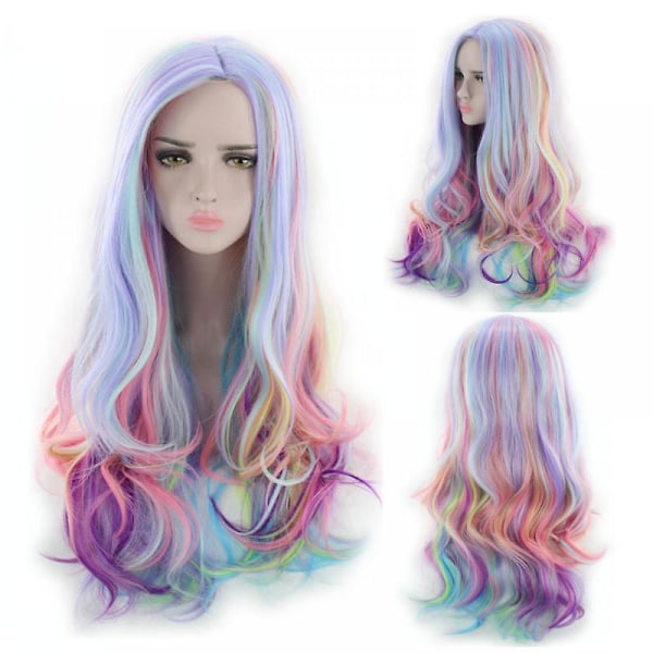 Full Long Curly Wavy Rainbow Hair Wig, Värmebeständig peruk för musikfestival, temafester, bröllop, konserter, dejting, cosplay & mer, wz-1287  (FMY)