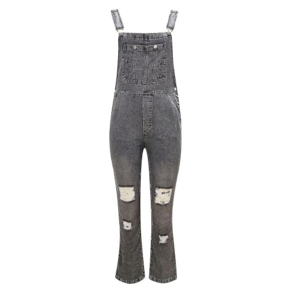 Naisten pestyt denim-haalarit, rennot repäiset denim-haalarit Gray M