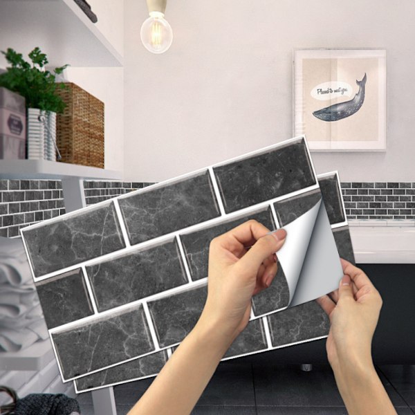 6 arkkia laattatarroja, 3D-itseliimautuvat laattatarrat, 30 x 15 cm-Po-