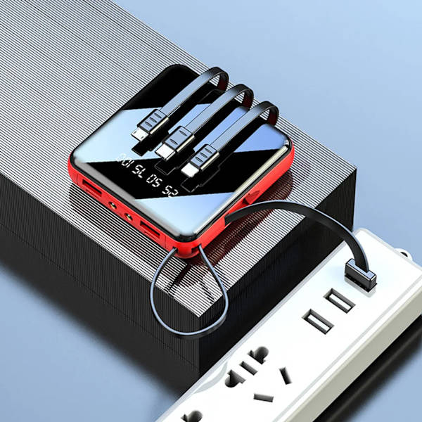 Powerbank med 5000 mAh Dual 2x USB LCD Display Ekstern Batteri Hurtig Opladningsfunktion Oplader, Rød, til iPhone/Huawei/Xiaomi/Samsung