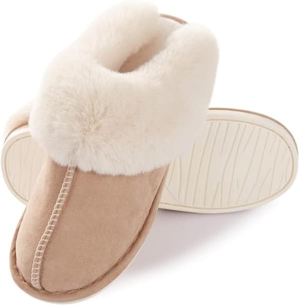 Damtofflor, Vintervarma Tofflor för Kvinnor med Memory Foam och Fluffigt Foder, Mocka och Fuskpälsfoder, Halkfri Sula-FY-