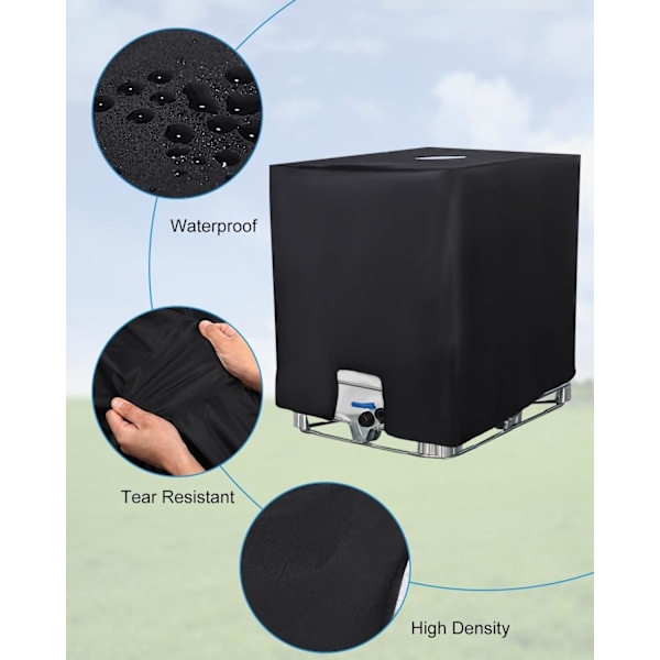 Beskyttelse til 1000L IBC-tank, vandtank, anti-UV, støvtæt regnvandsbeholder, beskyttelsespresenningbeholder IBC-tank, 116 x 100 x 120 cm, sort