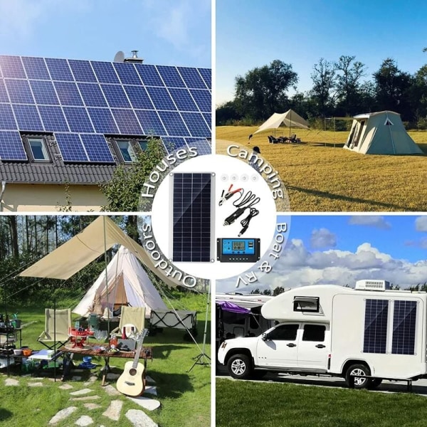 300W 12V solpanel, solpanelssats, batteriladdningssats med 60A solcellsladdningsregulator för husbil, båt, utomhus, trädgård, belysning
