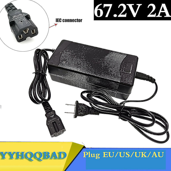67,2V 2A lithium batterioplader til 60V lithium-ion batteri elcykeloplader med PC-stik IEC-stik -JJ- UK