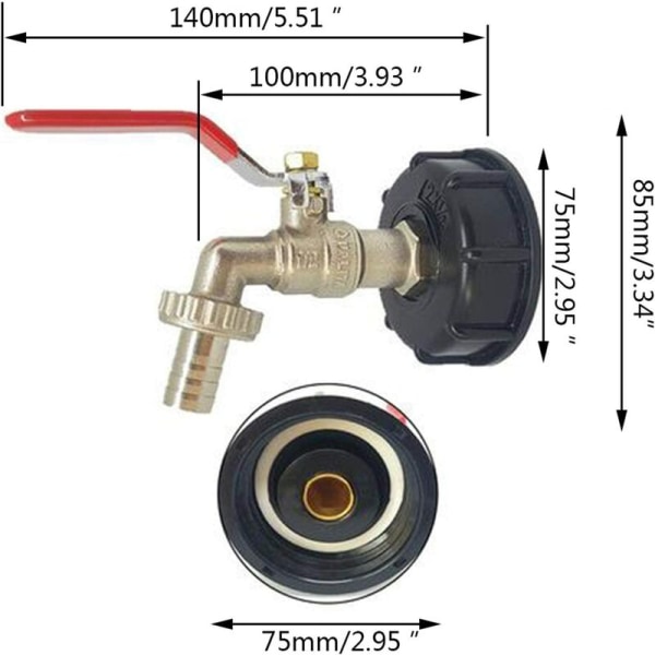 1000L tankhane S60X6 IBC hanetilslutning med 1/2\" slangetilslutning, afløbstankadapter, til havehane, til tankadapter (1 stk.)