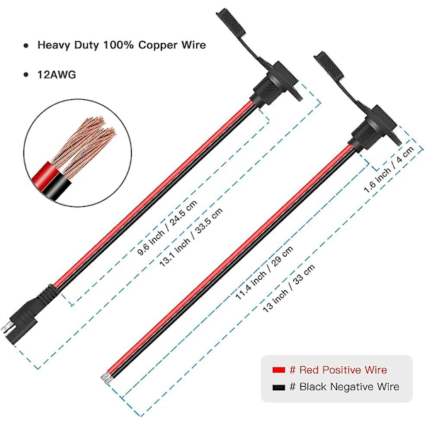 ELECTOP SAE Power Side Wall Port, Vejrbestandig SAE Quick Connect Solpanel Indbygget Stik Kontakt Forlængerledning 12AWG med SAE Adapter S