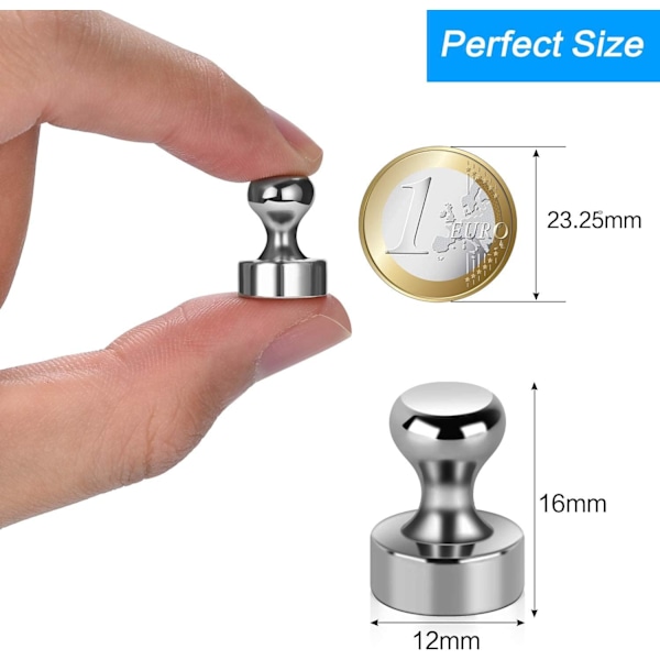 Kylmämagneetti, 24 kpl metallisia vahvoja magneetteja 12x16mm - Ruostumattomat magneetit Jääkaappimagneetit ilmoitustaululle, jääkaapille jne. - säilytyslaatikolla