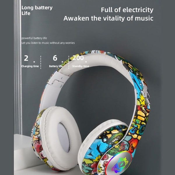 Langattomat Bluetooth-kuulokkeet LED-valoilla lapsille Black