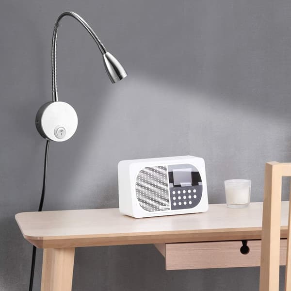 Adjustable Reading Lamp, Wall Mounted LED Bedside Lamp with Flexible Aluminum Gooseneck, Focused Warm Soft Light, Touch Switch, Stepless Dimmer-FY-