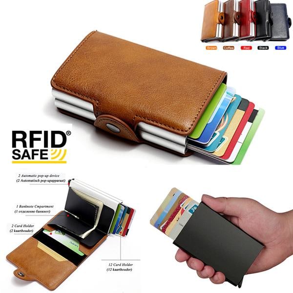 Kortfodral Stöldskydds med signalblockering RFID- Läder 5 Färger Brow Brow Brown Brun PU Läder 12 kort