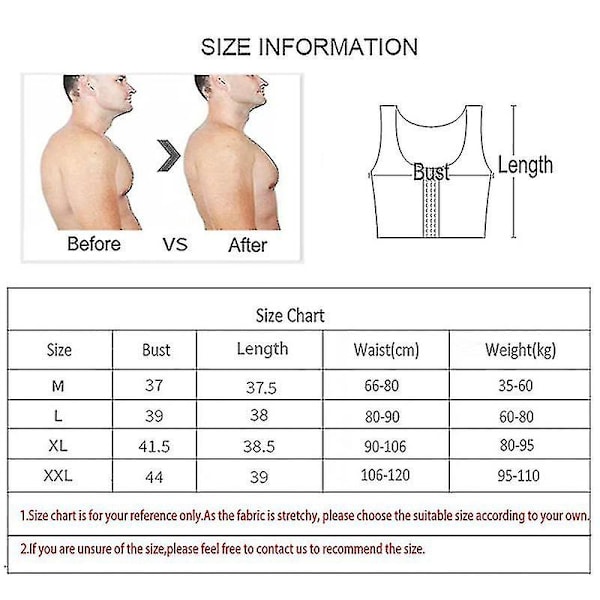 Mænd Gynækomasti Shaper Ny Slankende Brystkontrol Boobs Shapewear Undertøj Mavebælter Hagekontrol Krog Sort Hook Black M