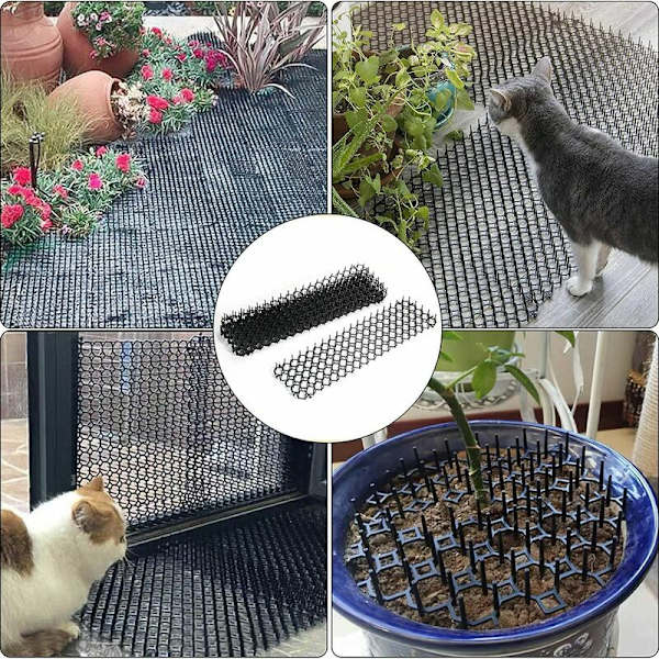 Sett med 6 kattrepellenter med pigger, 48,5 x 13,5 cm utendørs katteskremmematter, kattepigger, anti-kattmatter i piggtrådnett for hagegjerder