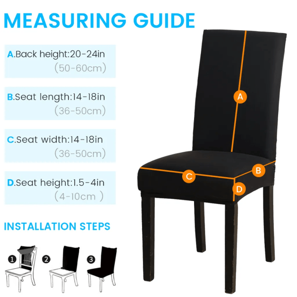 6 stk Stretch Stolovertrekk - Vaskbare Stretch Spisestoltrekk svart