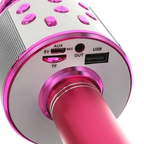 Bluetooth-karaokemikrofoni kaiuttimella, vaaleanpunainen