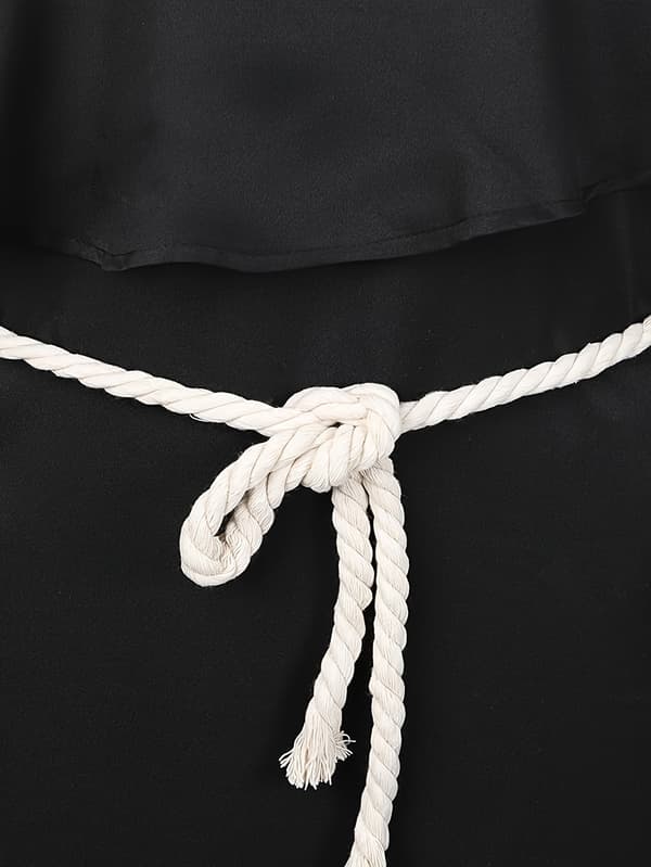 Hætteklædt middelalderlig præstekappe til mænd med bælte, 100% polyester M Black