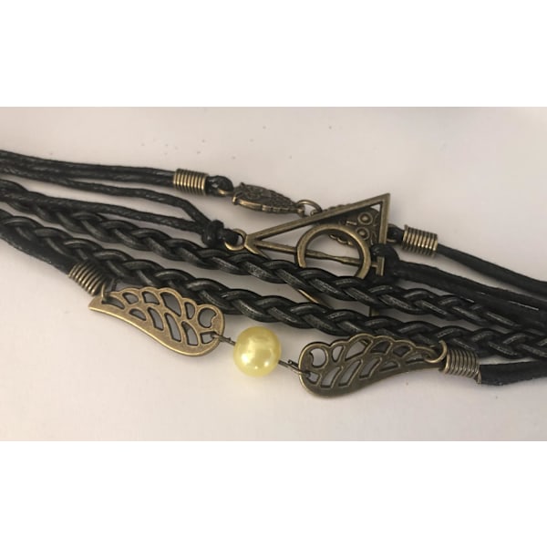 Harry Potter Svart Läderarmband - Gyllene Kvicken & Dödsrelikerna Black Svart