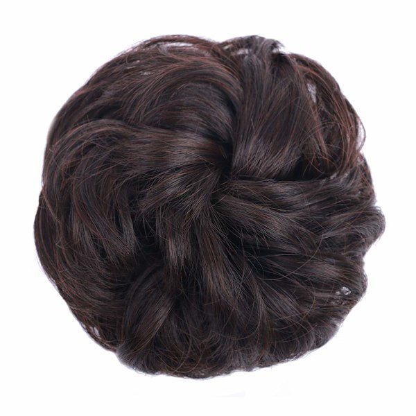 1 st Messy Hair Bun Hårscrunchies Förlängning Lockig Vågigt Messy Syntetisk Chignon för Kvinnor Updo Hairpiece Darkest Brown & Dark Auburn Mixed