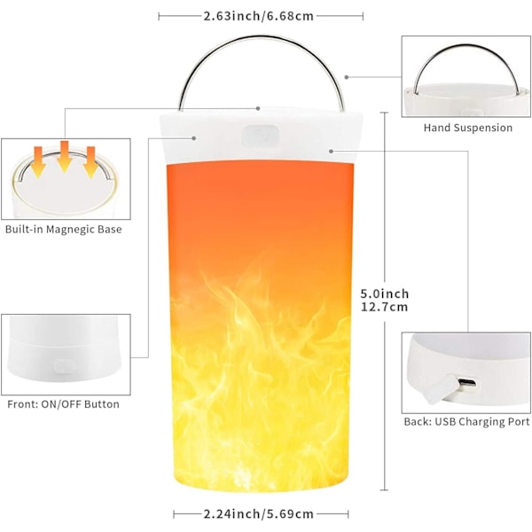LED flammelampe, USB-oppladbar flamme nattlys, vanntett