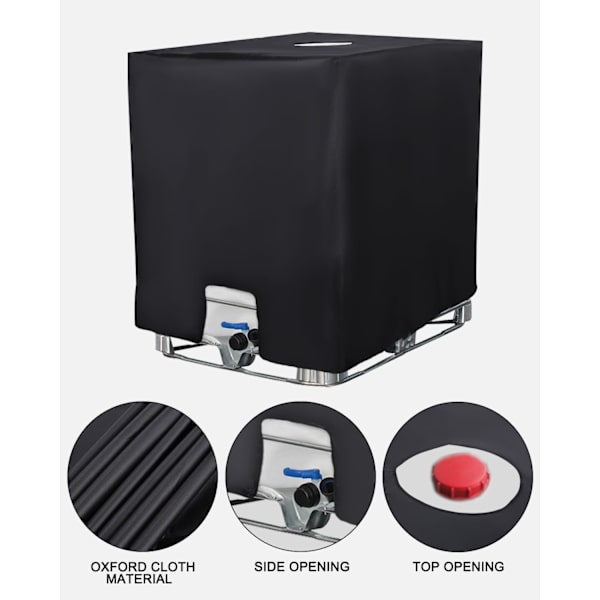 Beskyttelse til 1000L IBC-tank, vandtank, anti-UV, støvtæt regnvandsbeholder, beskyttelsespresenningbeholder IBC-tank, 116 x 100 x 120 cm, sort