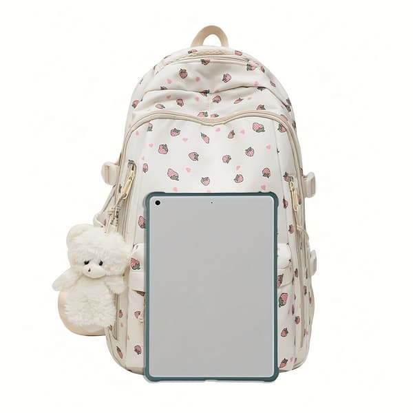 Nylon Dame Rygsæk med Trykt Rosendesign, Multi-Rum, Stor Kapacitet Not provided White