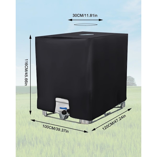Beskyttelse til 1000L IBC-tank, vandtank, anti-UV, støvtæt regnvandsbeholder, beskyttelsespresenningbeholder IBC-tank, 116 x 100 x 120 cm, sort