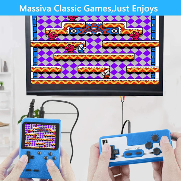Retro Handhållen Spelkonsol med 400 Klassiska FC-spel - 3.0 Tums Skärm Bärbar Videospelskonsol (Blå)