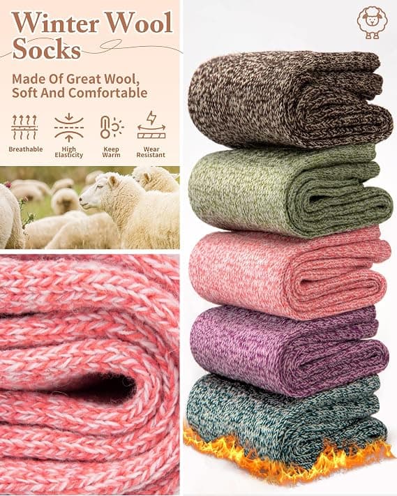 5 par varme strikkede vintersokker i ull til kvinner -FY-