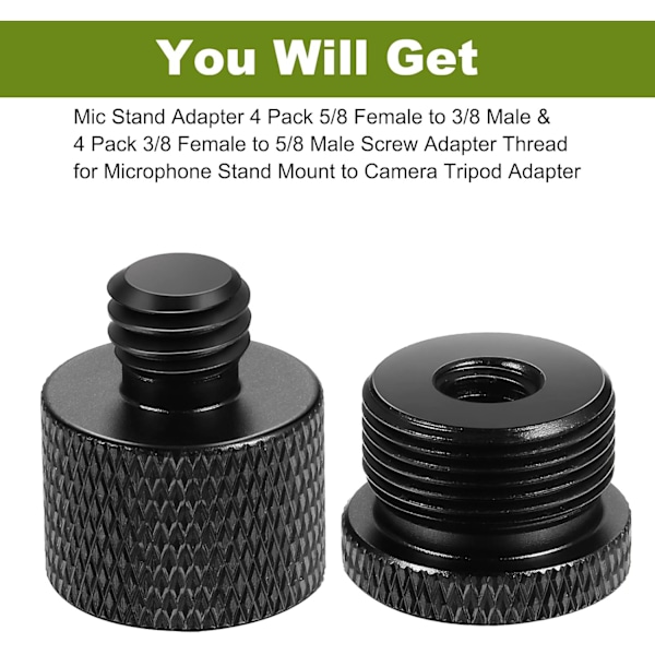 8 st Mikrofonstativ Adapter Mikrofon gängadapter Set 5/8 Hona till 3/8 Hane och 3/8 Hona till 5/8 Hane Skruvadapter Gänga