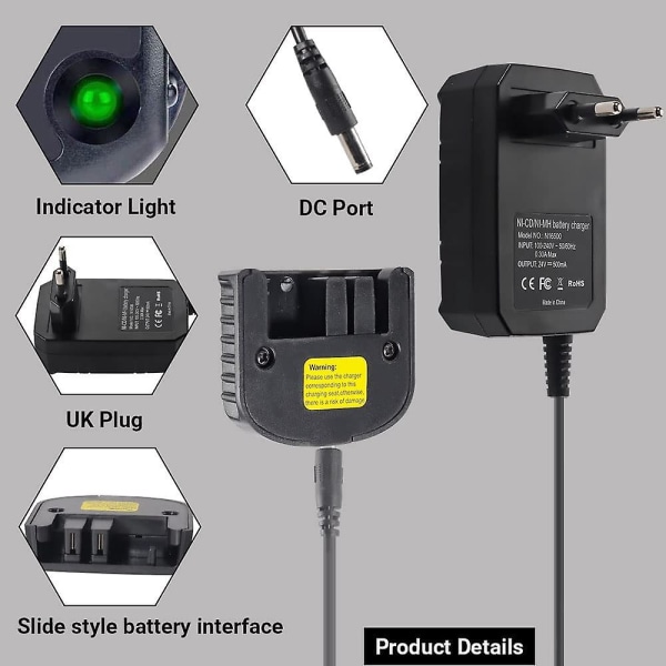 Ersättningsladdare kompatibel med Black & Decker 9,6v 12v 14,4v 18v Nicad Nimh batteri Hpb18-ope Hpb18 Hpb14 Hpb12 Hpb96 244760-00 A1718 Fsb18