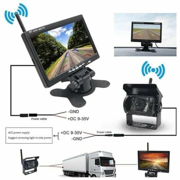 Trådlös backkamera för fordon 7 tum LCD-skärm för lastbil, buss, husbil, släpvagn, grävmaskin 12V-24V Vattentät IP67 Vinkel 120°