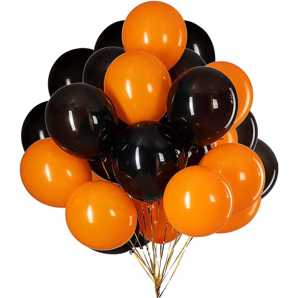 12" - 12" orange och svarta ballonger Totalt 50 svarta och orange ballonger för Halloween-festdekorationer