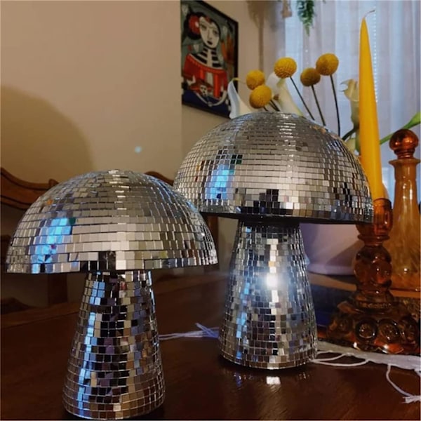 Svamp Discokugle, Sølv Reflekterende Svampeornament til Fest, Rum, Bordsdekoration