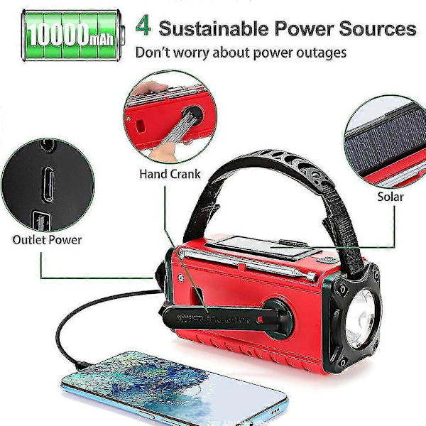 Bærbar DAB/FM-radio grønn, 5000mAh solcelle radio, USB-lader solcelle radio med SOS-alarm, lommelykt og leselys