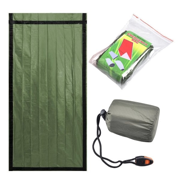 Nødsituationssovsæk til udendørs brug, genanvendelig Green sleeping bag & carrying case